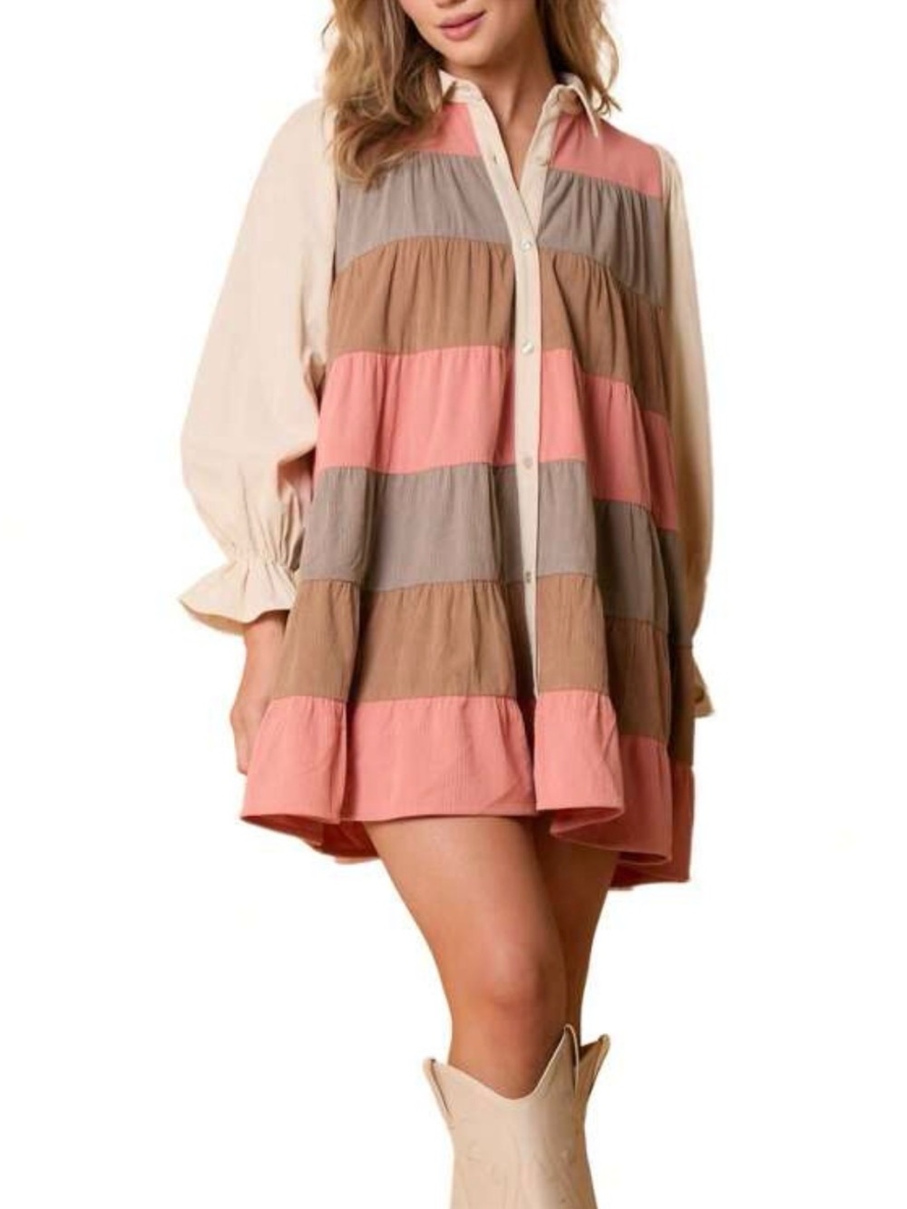 Long sleeve patchwork ruffle dress